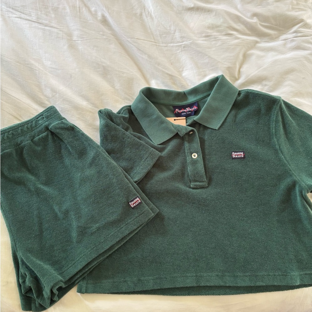 NWT- Rowing Blazers terrycloth crop Polo Top and Shorts Set size small